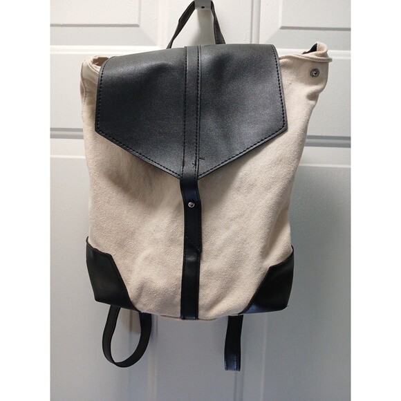 Deux Lux Anthropologie Canvas Vegan Leather Trim Backpack Lightweight - Picture 1 of 9
